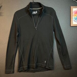 Smartwool Merino 250 Base Layer Womens Large Black 1/4 Zip Wool Hiking Thermal